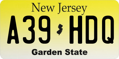 NJ license plate A39HDQ