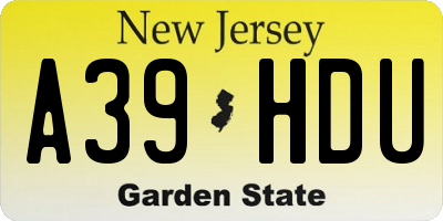 NJ license plate A39HDU