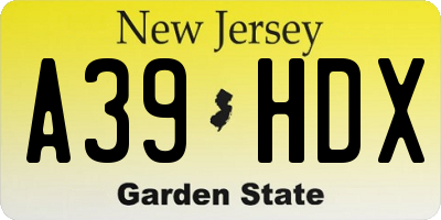 NJ license plate A39HDX