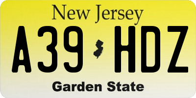 NJ license plate A39HDZ