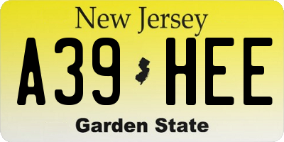 NJ license plate A39HEE