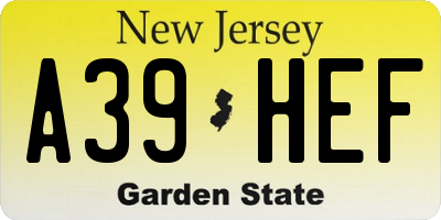 NJ license plate A39HEF