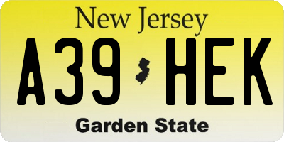 NJ license plate A39HEK