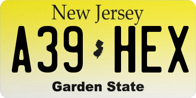 NJ license plate A39HEX