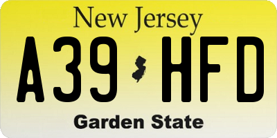 NJ license plate A39HFD