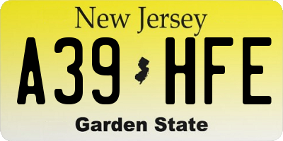 NJ license plate A39HFE