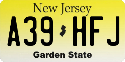 NJ license plate A39HFJ