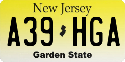 NJ license plate A39HGA