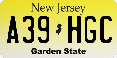 NJ license plate A39HGC