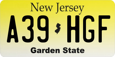 NJ license plate A39HGF