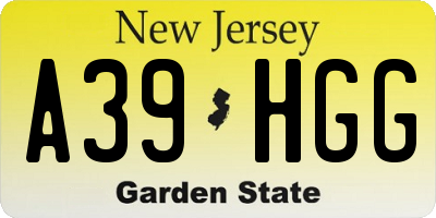 NJ license plate A39HGG