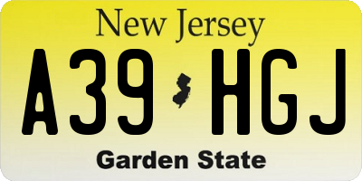 NJ license plate A39HGJ