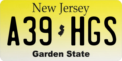 NJ license plate A39HGS