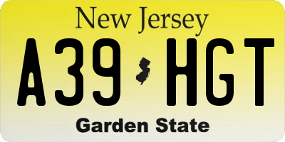 NJ license plate A39HGT