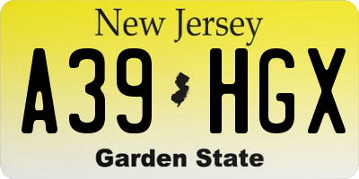 NJ license plate A39HGX