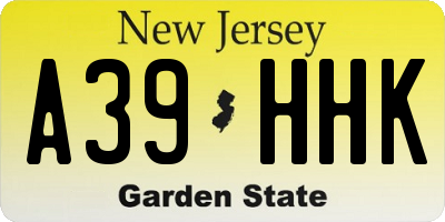 NJ license plate A39HHK