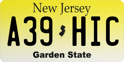 NJ license plate A39HIC