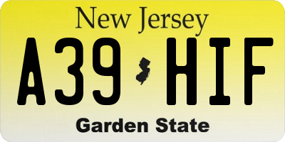 NJ license plate A39HIF