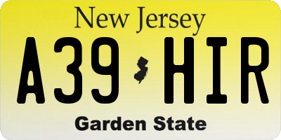 NJ license plate A39HIR