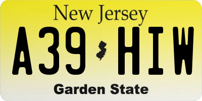 NJ license plate A39HIW