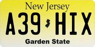 NJ license plate A39HIX