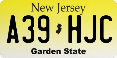 NJ license plate A39HJC
