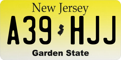 NJ license plate A39HJJ