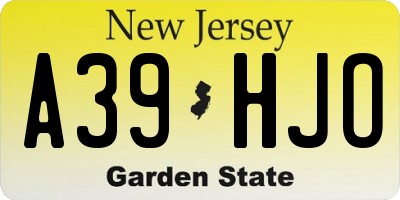 NJ license plate A39HJO