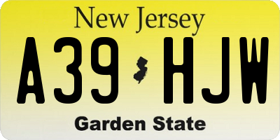 NJ license plate A39HJW