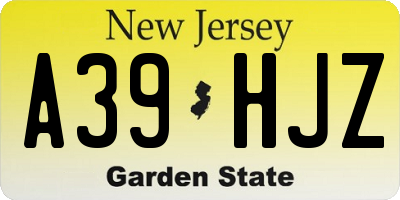 NJ license plate A39HJZ