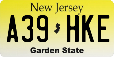 NJ license plate A39HKE