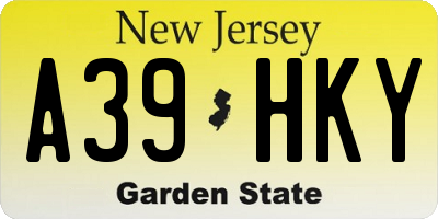 NJ license plate A39HKY