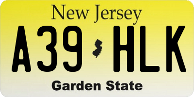 NJ license plate A39HLK