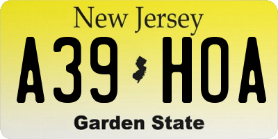 NJ license plate A39HOA