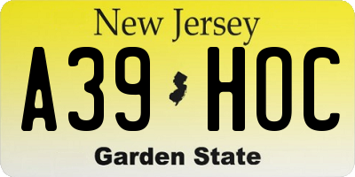 NJ license plate A39HOC