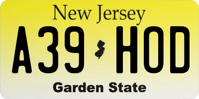 NJ license plate A39HOD