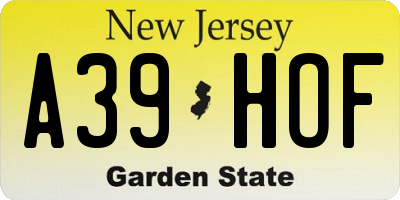 NJ license plate A39HOF