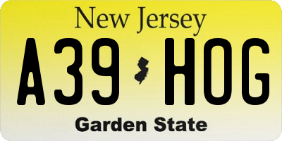 NJ license plate A39HOG