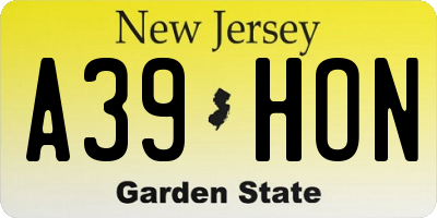 NJ license plate A39HON