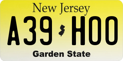 NJ license plate A39HOO