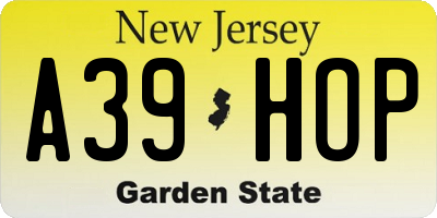 NJ license plate A39HOP