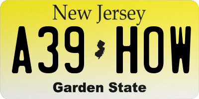 NJ license plate A39HOW