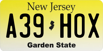NJ license plate A39HOX