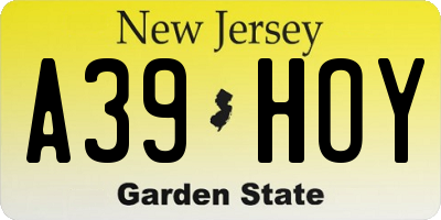 NJ license plate A39HOY