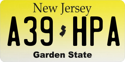 NJ license plate A39HPA