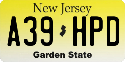 NJ license plate A39HPD