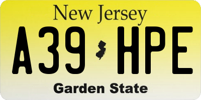 NJ license plate A39HPE