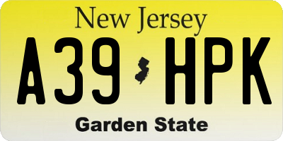 NJ license plate A39HPK