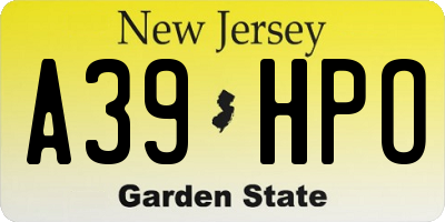 NJ license plate A39HPO