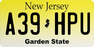 NJ license plate A39HPU